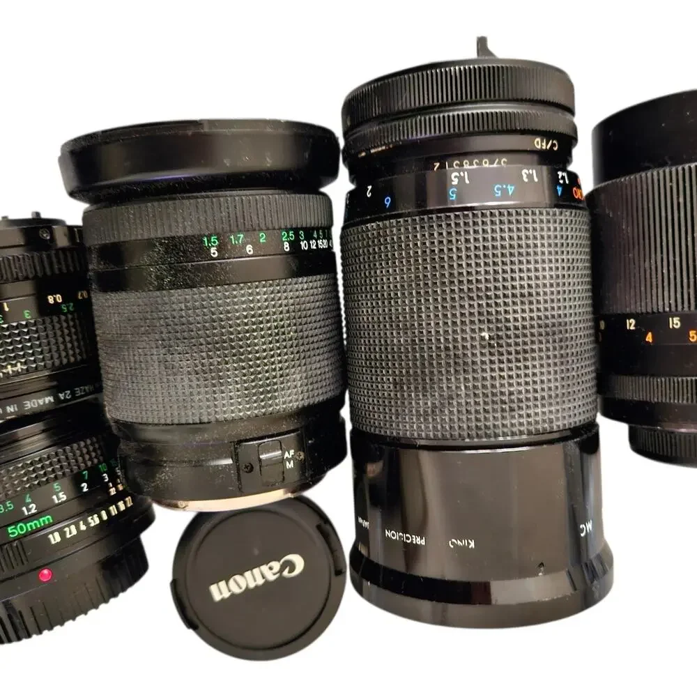 Vintage Camera Lens Lot of 5 Canon FD 50mm f/1.4, FD 50mm f/1.8, Suntar, Phoenix